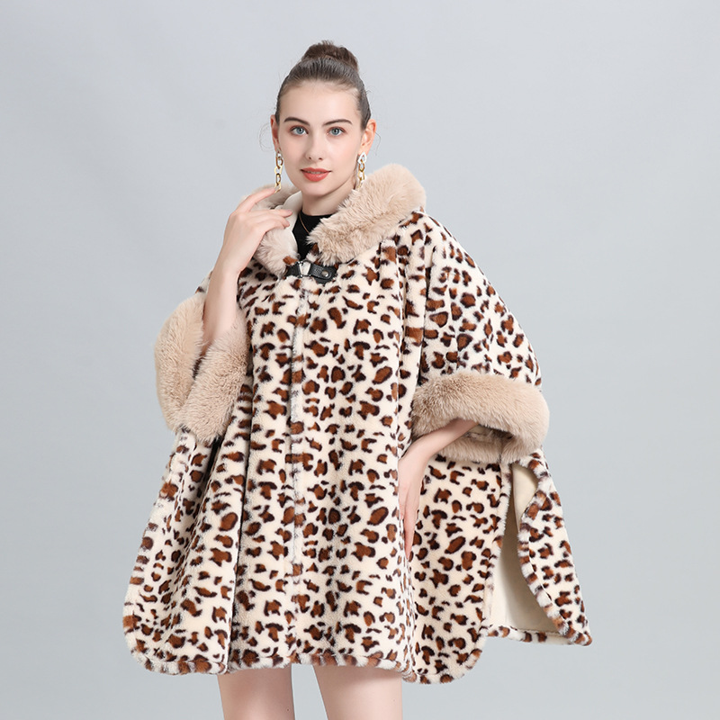 Live Supply Cape Cape Cape Leopard Point With Wool Thickened Collar Fringe Knitted Cape Large Size Woolen Coat 0960