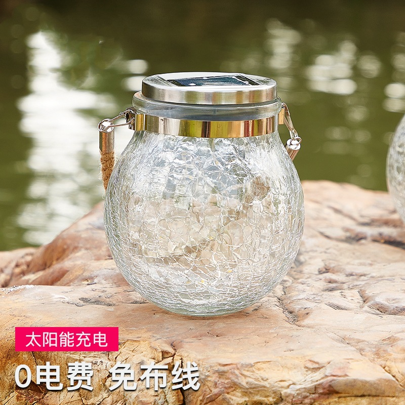 Cross-Border Solar Crack Light Outdoor Garden Glass Hanging Light Wish Creative Decoration Christmas Mason Bottle Light Specification drawing