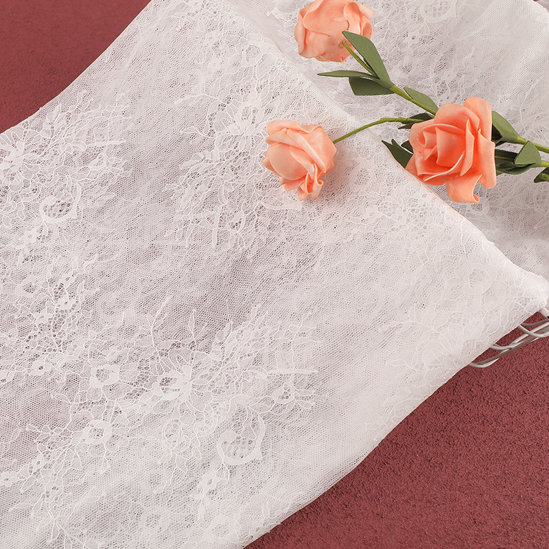 Factory-customized full-width lace fabric warp knitted stretch lace fabric dress with Lolita lace trim Application Scenario