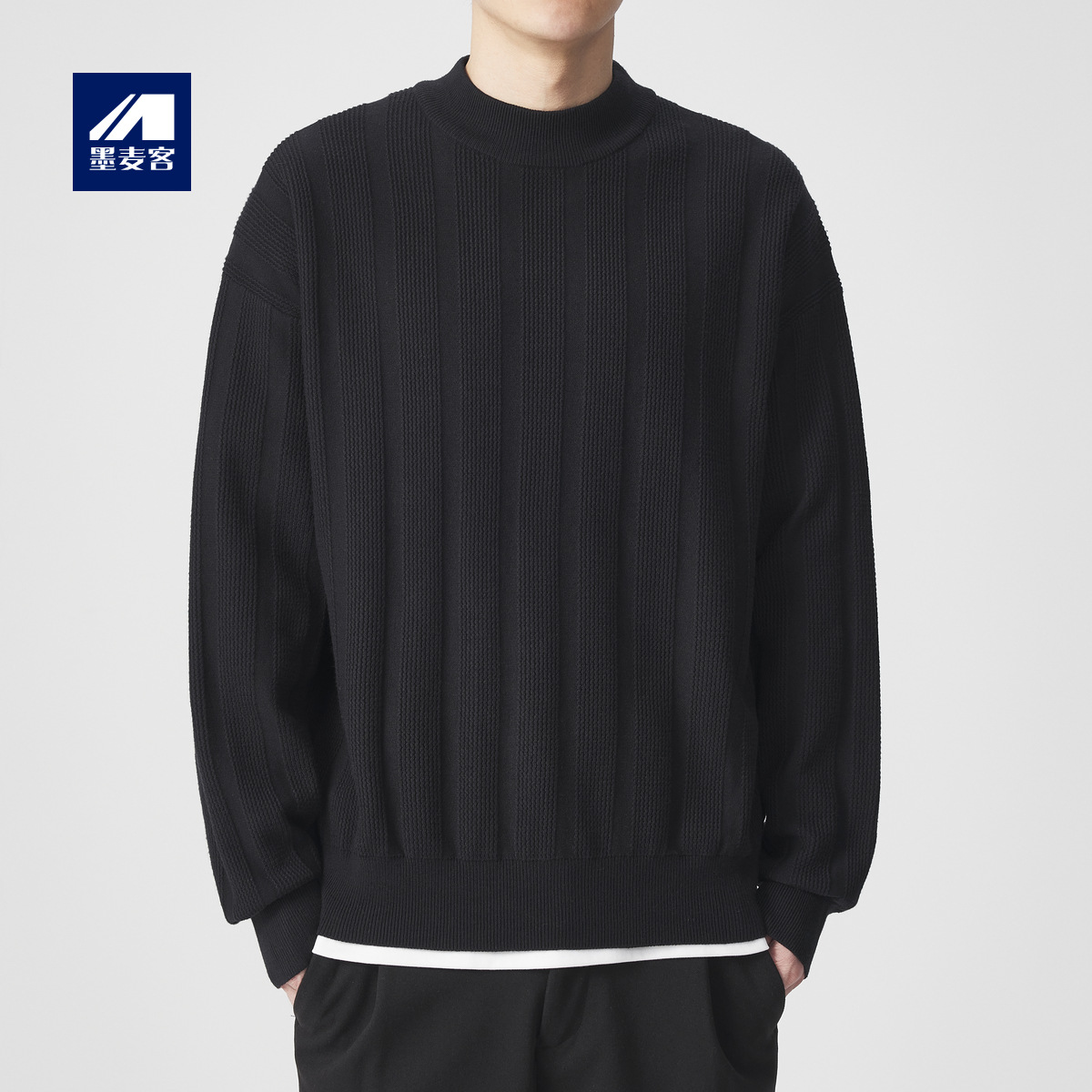 Momeck's simple striped texture men's knitted sweater 2023 Winter new solid color casual sweater for men 20625