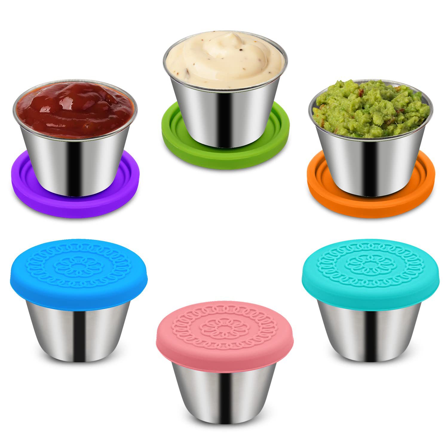 Amazon 304 stainless steel sauce cup with silicone lid, sealed sauce cup, outdoor portable seasoning dish, dipping sauce dish