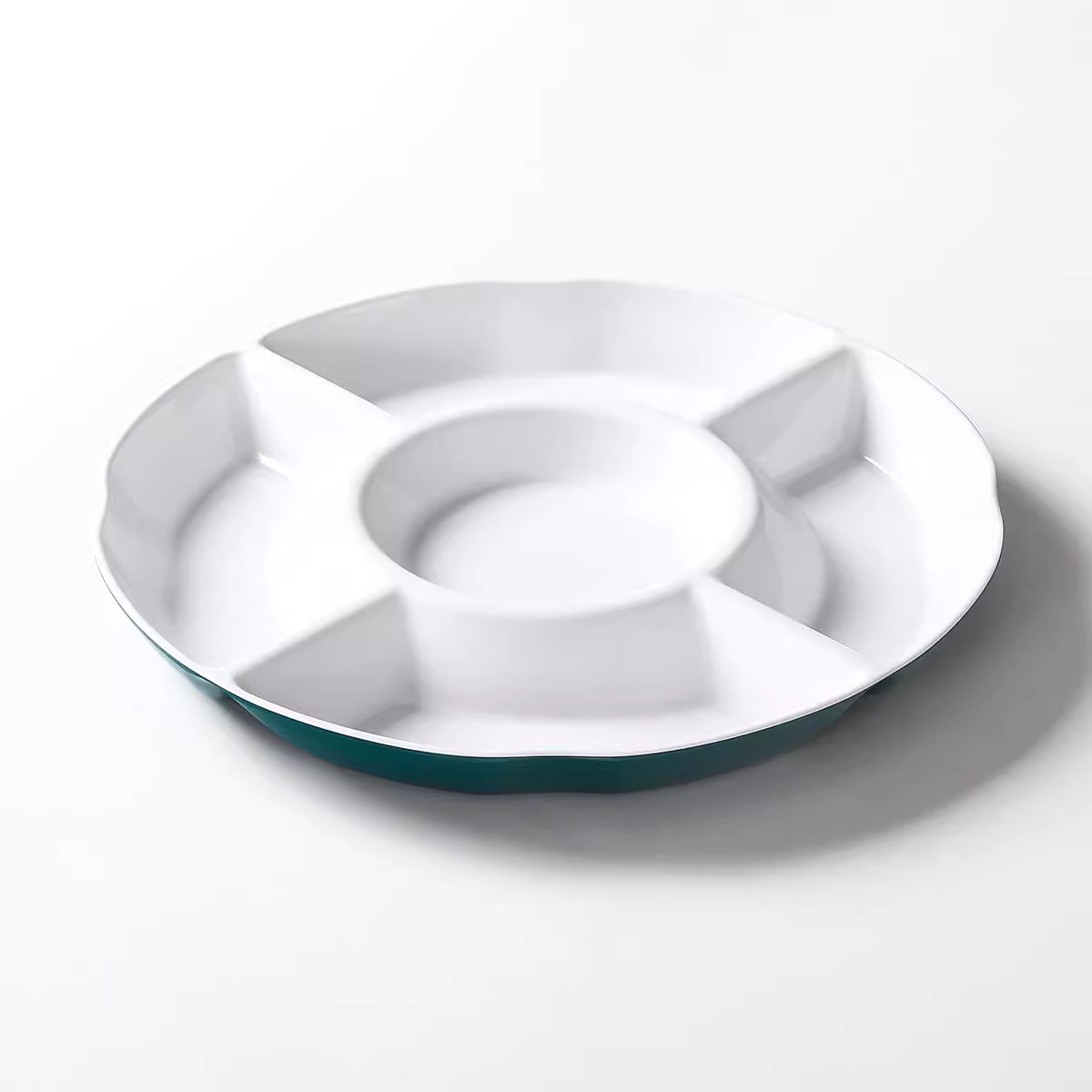 Melamine compartmentalized plates, commercial Shunde raw fish compartmentalized seasoning plates, imitation porcelain snack and dim sum five-compartment platters, cold dish plates Item Picture