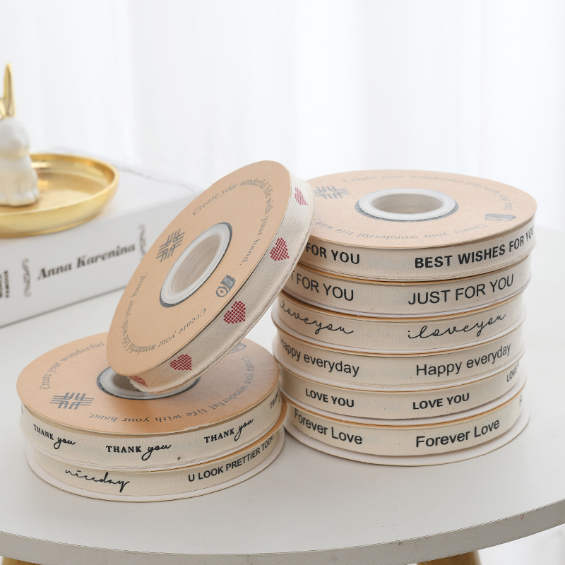 Wholesale English Cotton Ribbon Printing Literary Style Small Fresh Flowers Cake Gift Box Ribbon Dessert Bouquet Ribbon details Picture