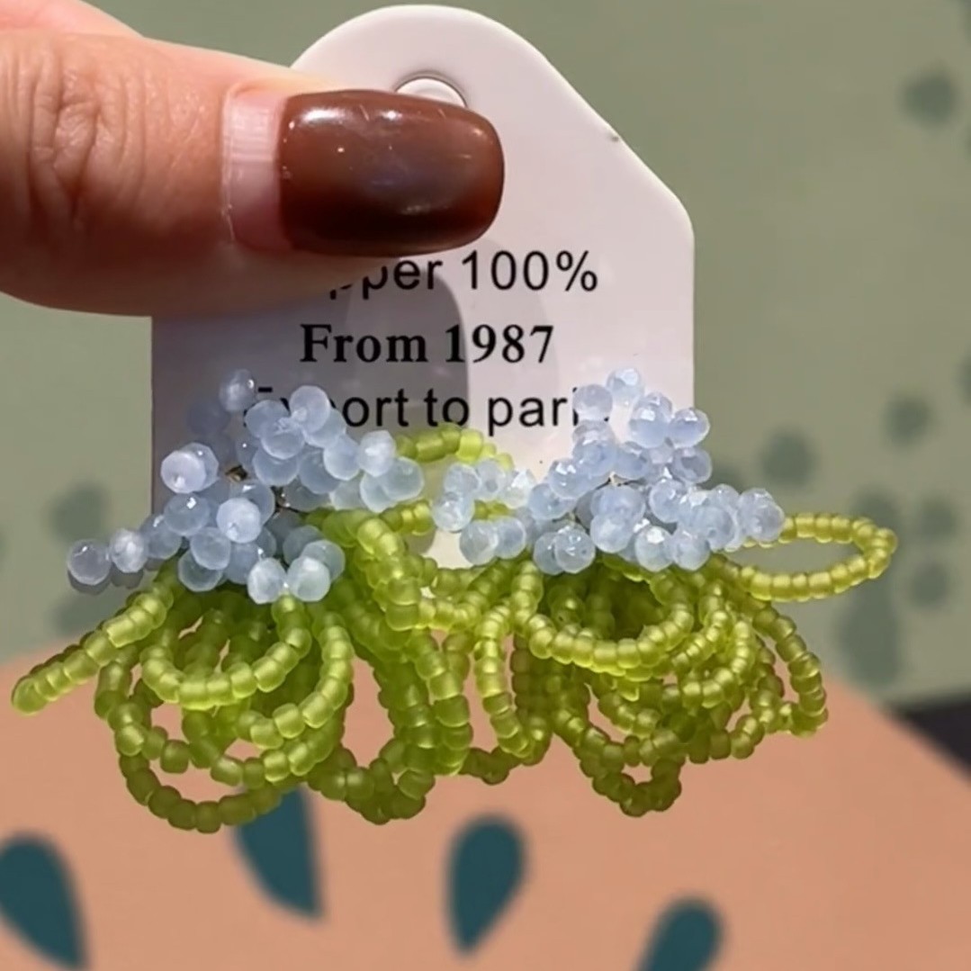 "Spring Field in Full Bloom" Spring and Summer beaded, niche style, high-end accessories, tassel vacation ear clips, face-enhancing small earrings for women Specification image