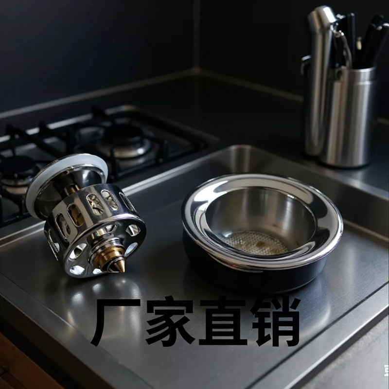 浴缸提篮下水配件提篮式3.5锌合金脚印铜弹跳下水器下水排水器