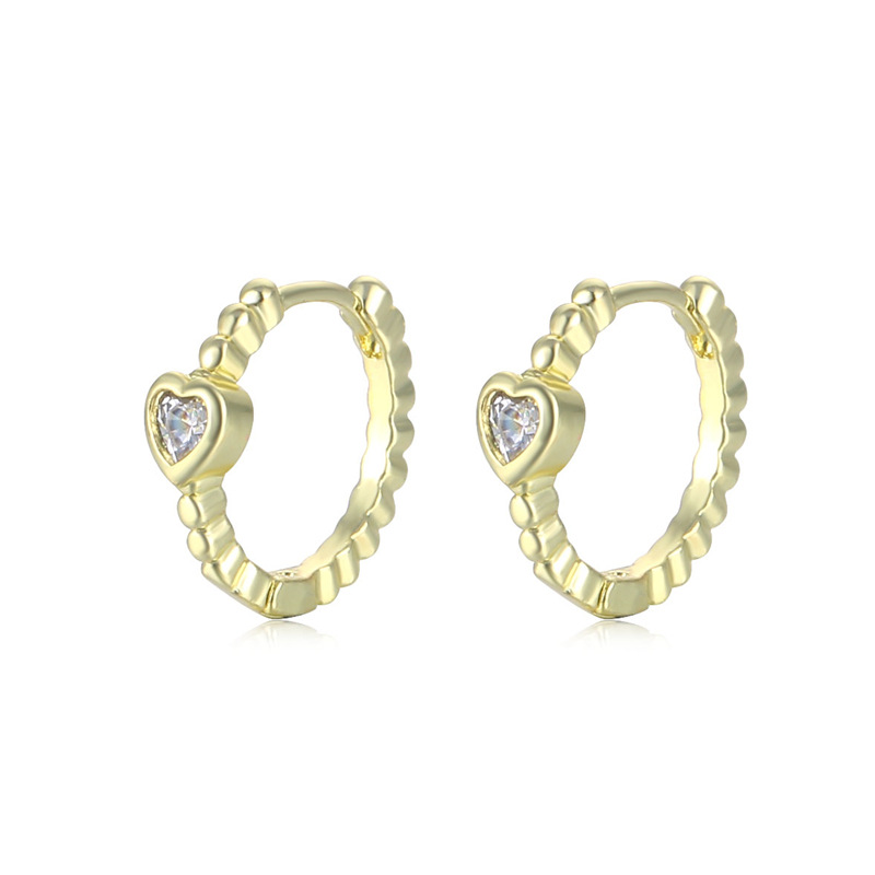 Manufacturers Wholesale Love Europe And The United States Cross-Border Earrings Fashion Diamond-Set Zircon Heart-Shaped Ear Buckle Copper Gold-Plated Simple Earrings Popular Jewelry Fashion Earrings Korean Version