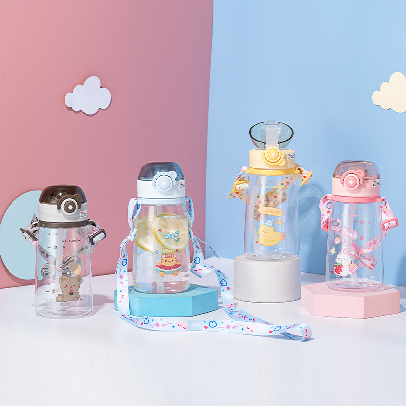 Yiben Cute Children's cartoon plastic Cup with straw, portable and adorable cartoon cup for kindergarten with high appearance level details Picture