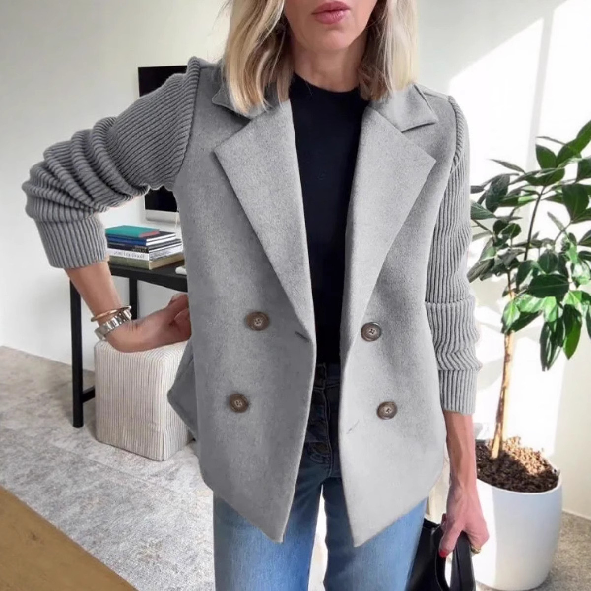 Amazon Spring 2025 New cross-border European and American export women's fashion and elegant woolen patchwork coat details Picture