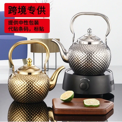 Cross-border stainless steel water kettle, hammer-textured spherical kettle, specially designed for hotel and restaurant teapots, large capacity, high-end feel, gold thumbnail