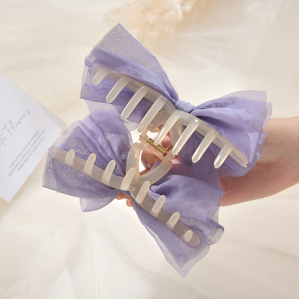 Super fairy fashion solid color mesh hair clip, large bow tie, back of the head, updo shark clip details Picture