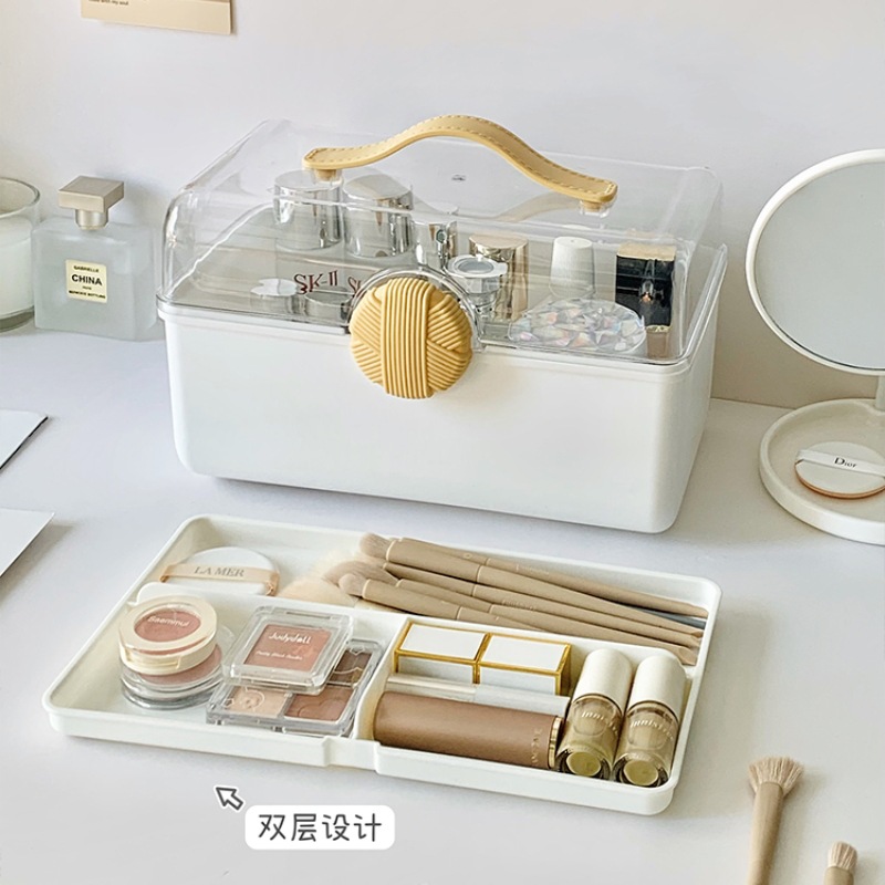 爱优汇化妆品收纳盒分格防尘便携户外手提箱大容量整理收纳箱医药