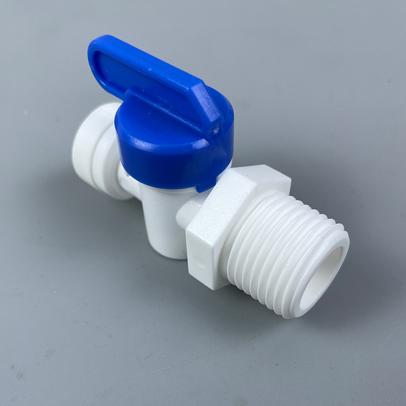 Water purifier accessories: 4 points external thread to 2 points quick connection ball valve 42N Plastic ball valve 4 points external thread to 2 points quick connection Plastic ball valve details Picture