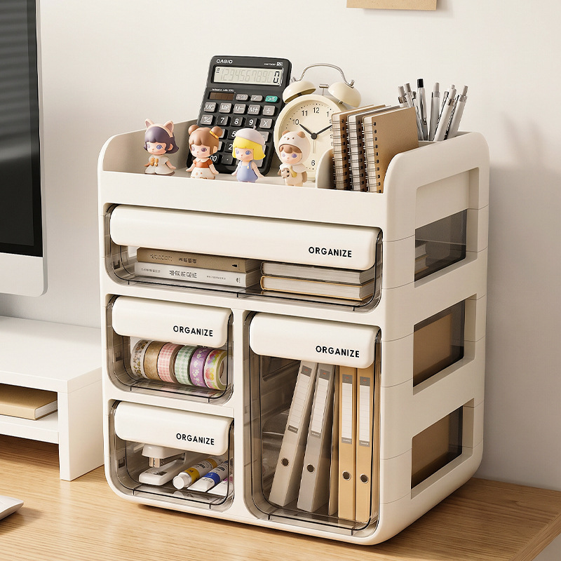 Student desktop multi-compartment drawer-type storage box, office workstation marker pen, planner stationery, large-capacity transparent storage details Picture