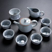 The whole set of Ge kiln Ru kiln tea set home ceramic office teapot creative opening business with hand gift wholesale