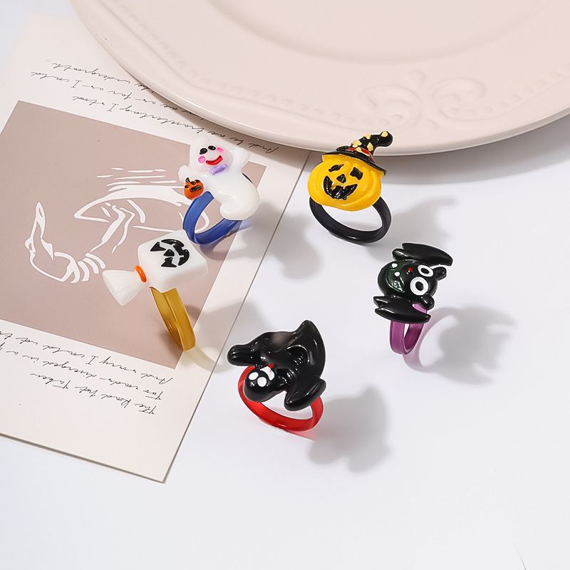 Halloween cartoon exaggerated ghost pumpkin head multiple resin rings, personalized and fun festival atmosphere rings
