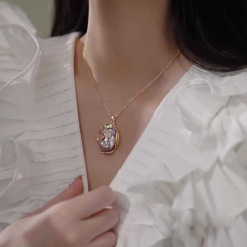 Natural Baroque freshwater pearl necklace, women's light luxury and niche sweater chain, versatile and high-end summer pendant accessory details Picture