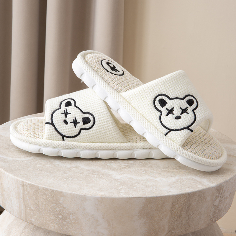 Linen slippers with a feeling of stepping on feces, anti-slip for women, indoor home, cotton and linen fabric, black home slippers for couples, winter