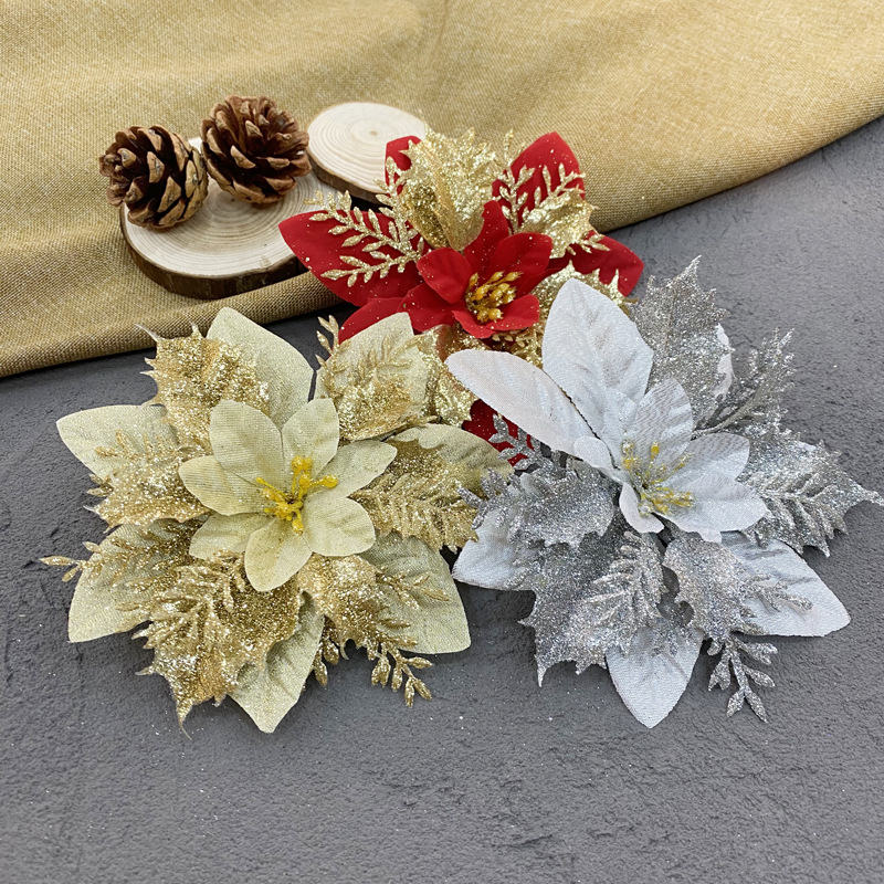 圣诞仿真花 金粉镂空立体花 圣诞拉花环装饰配件婚庆节庆场景布置