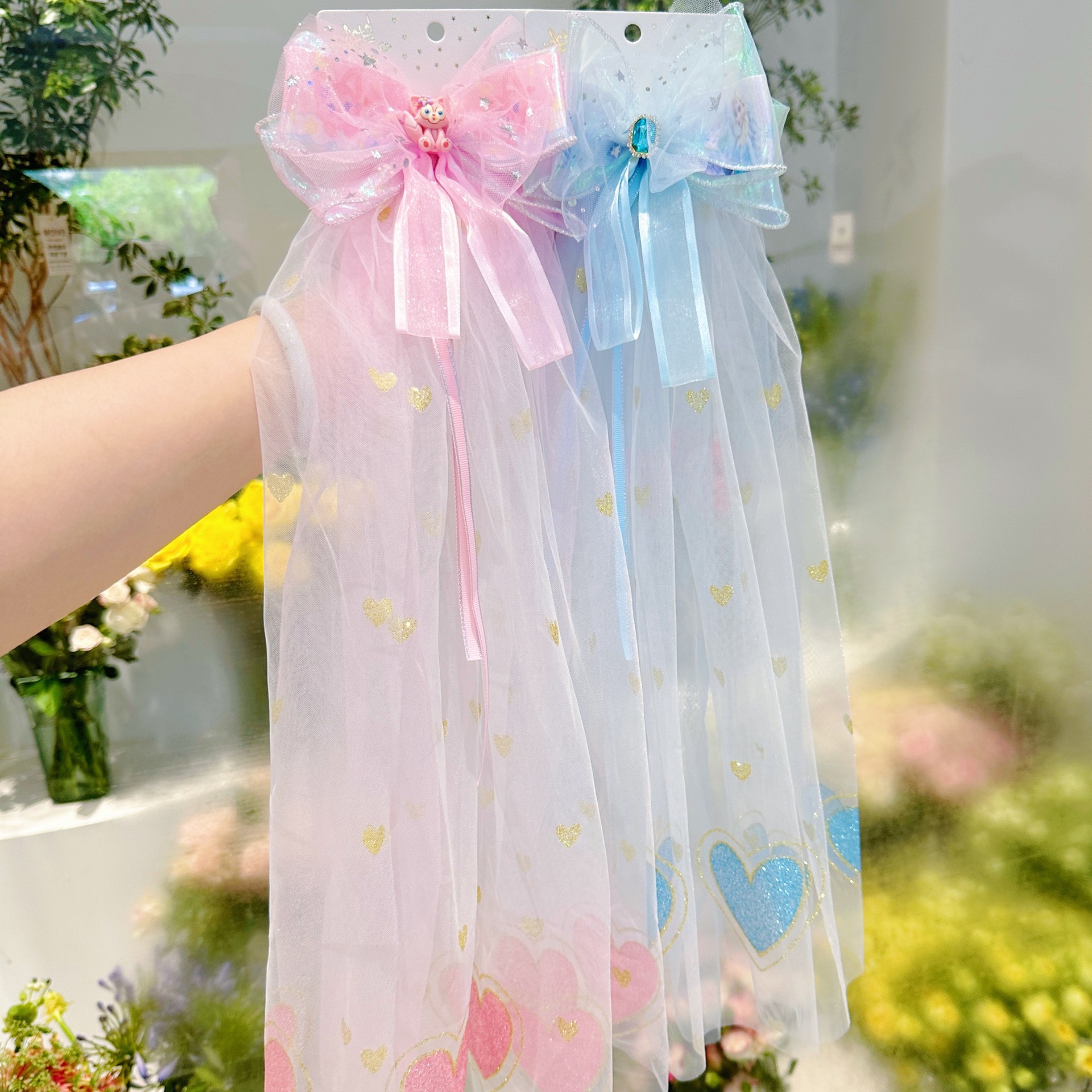 Children's Hairpin Elsa Princess Bow Delicate Veil Crown Baby Birthday Flower Child Wedding Dress Girls Hair Accessories Specification drawing