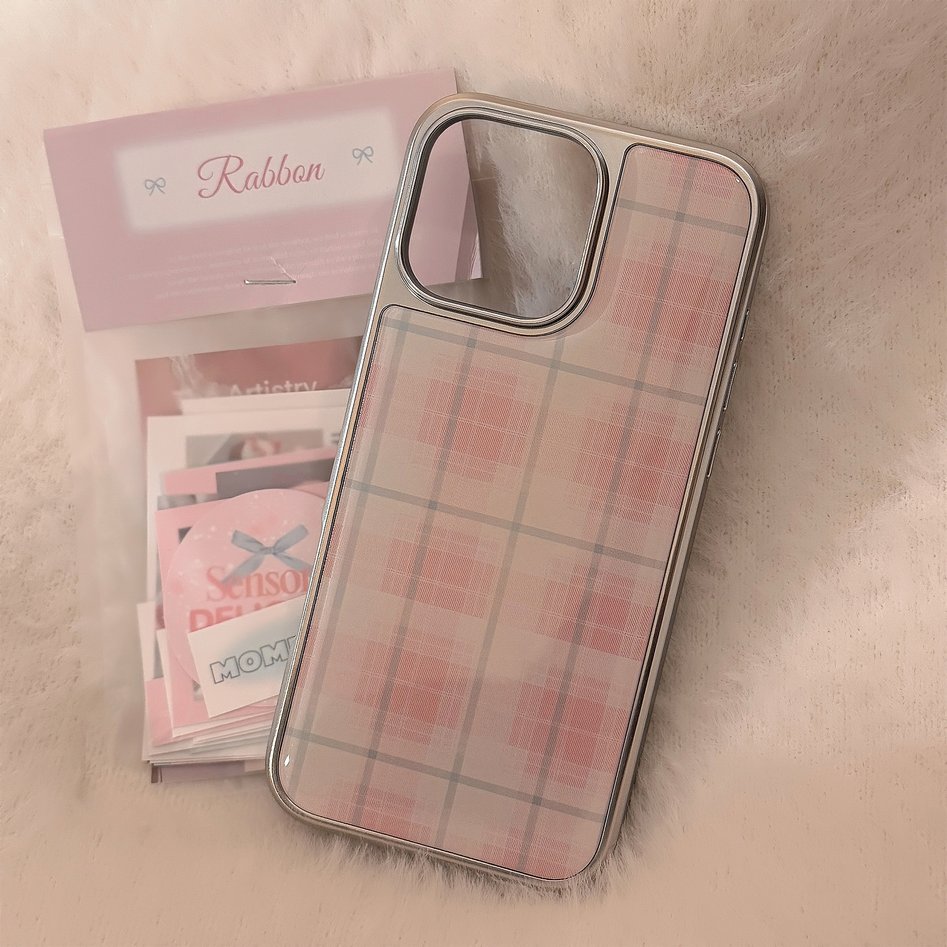 Pink checkered pattern suitable for 16 iPhone 15promax phone cases iPhone 14 resin 17 sweet 15 electroplated Huawei Application Scenario