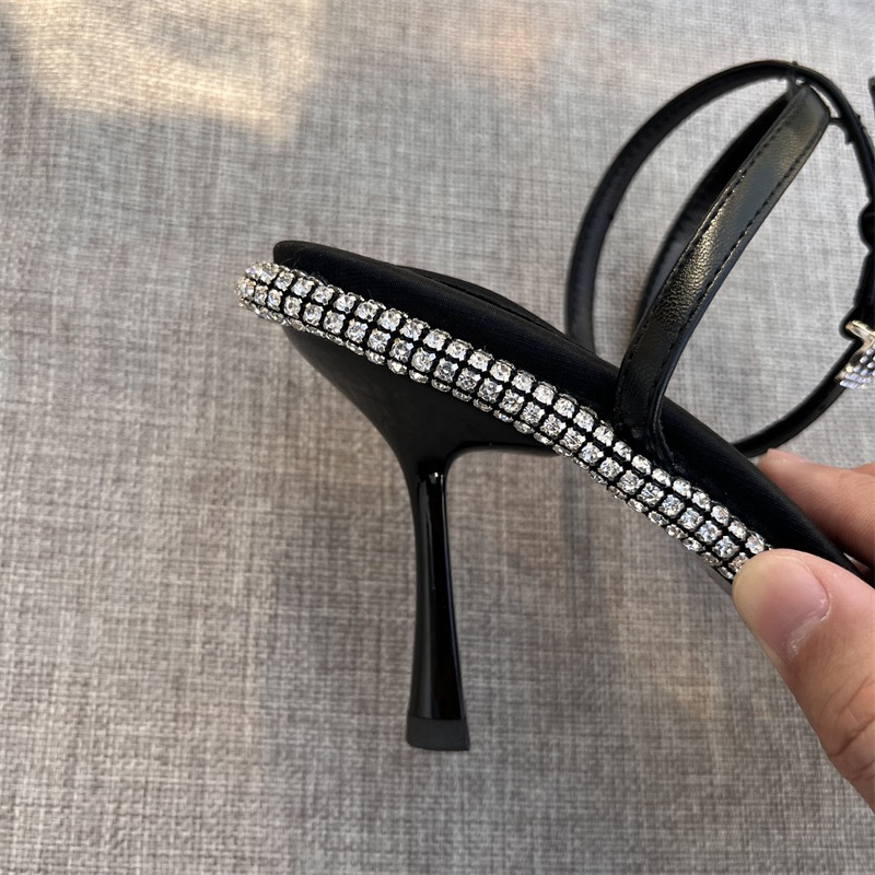 2023 Rhinester High Heels For Women 2023 Spring/Summer Transparent Ribbon Satin One-Line Buckle Letter Stiletto Sandals For Women Item Picture