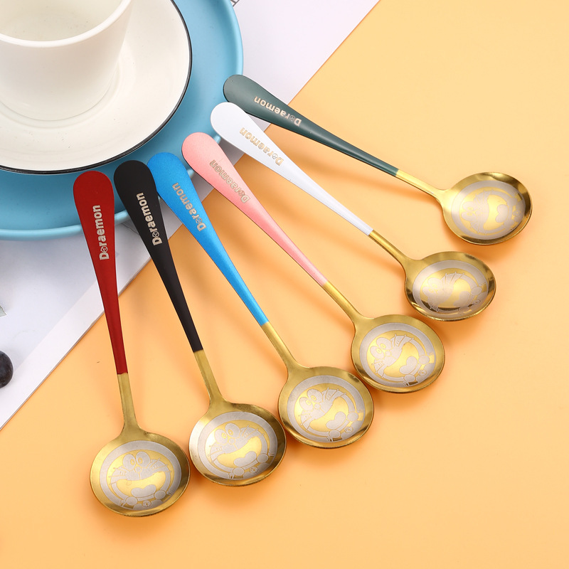 不锈钢叮当猫勺子家用网红勺创意ins韩式甜品小圆勺可爱星巴勺子详情图3