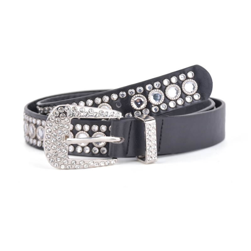 White rhinestone and diamond-encrusted pu belt for women, trendy and versatile, paired with a wide belt for jeans details Picture