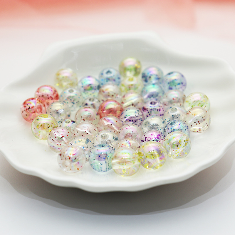 AB color high-brightness gold scallion powder bead straight-hole acrylic bead bracelet, hair band, earrings, necklace, children's DIY accessories