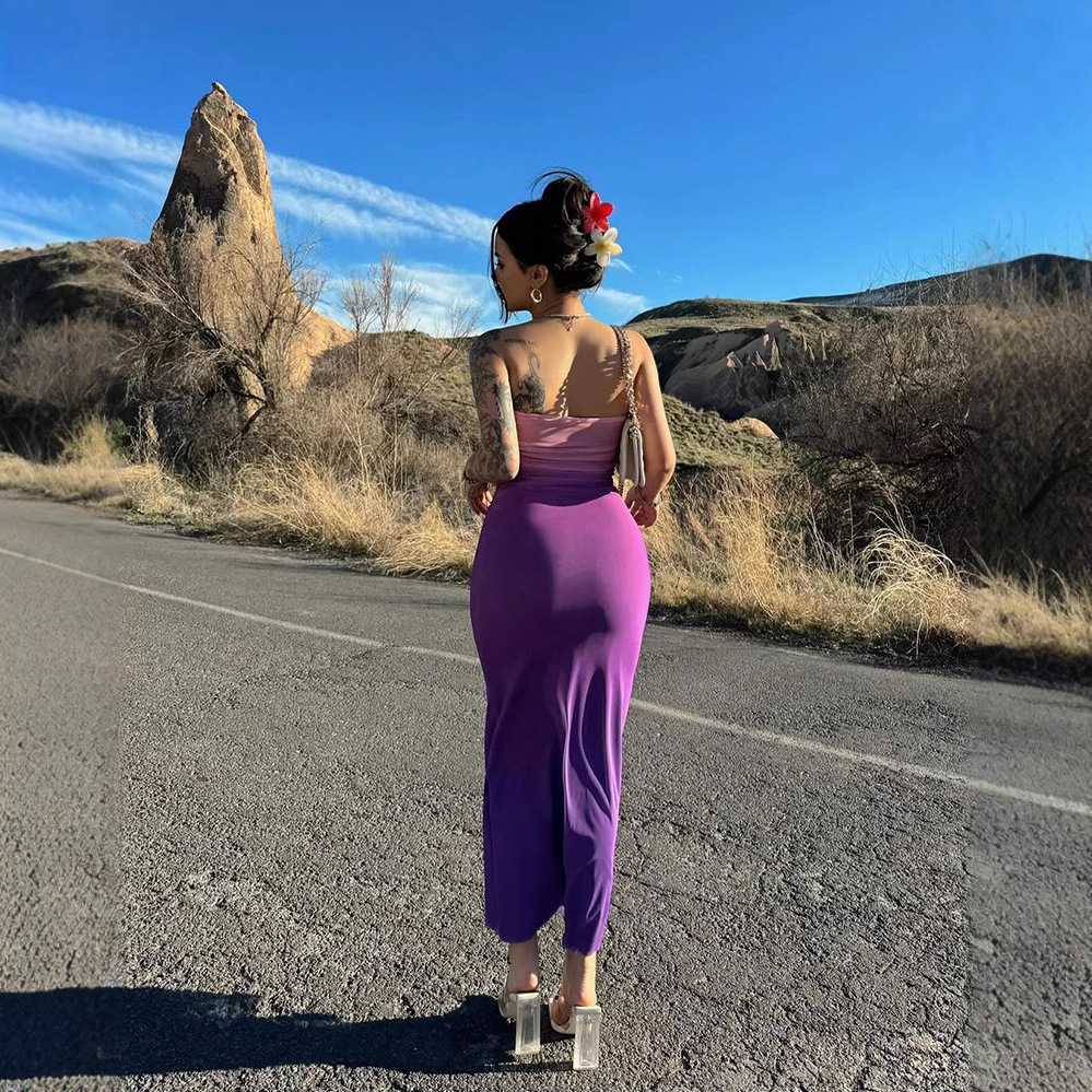 Slim sexy bra gradient medium and long style dress产品图