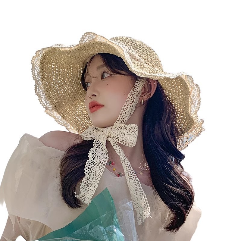 Hat Lady Lace Lace Straw Hat Summer New Travel Tie Day Tie Sweet Visor Outdoor Fisherman Hat Item Picture