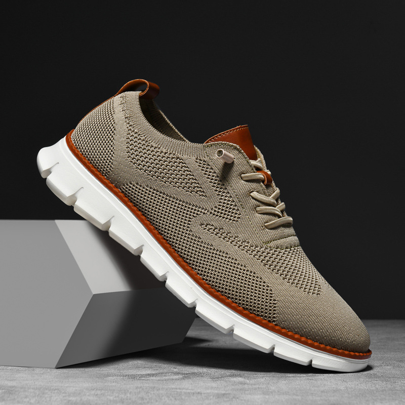 2023 British Style Men's Shoes Summer Breathable Sports Shoes Flying Mesh Shoes Men Cross-Border Large Size 48 Size Running Shoes