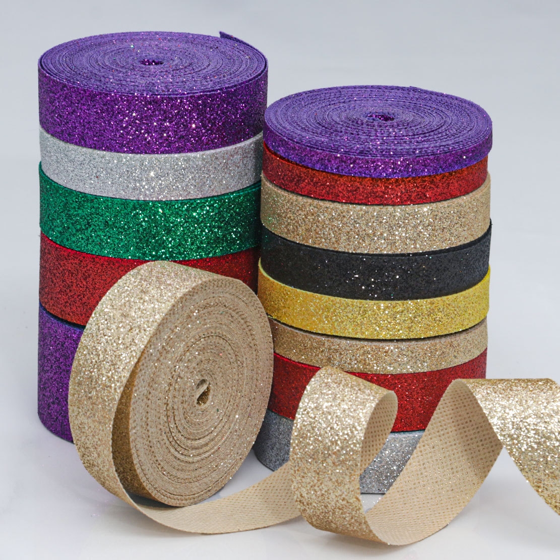 跨境彩色撒粉金葱丝带 手工diy圣诞节蝴蝶结礼盒包装饰品配件彩带