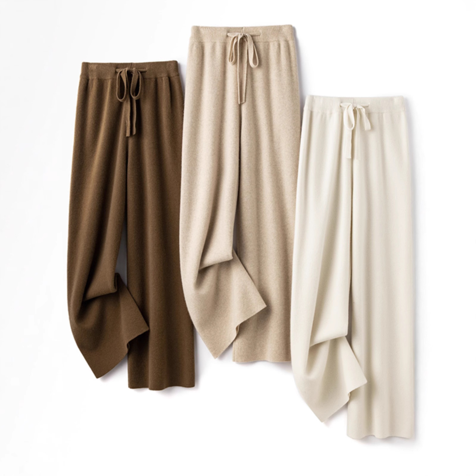 Soft and skin-friendly, fine 100 full wool knitted wide-leg pants for women, high waist, drape, casual straight floor-length pants that make you look slimmer Item Picture