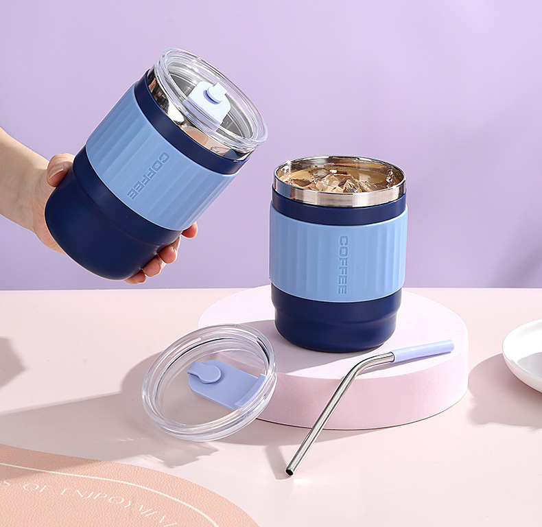 New simple silicone anti-scald stainless steel insulated cup with built-in straw drinking cup, ins style insulated lock cold water cup pic 12