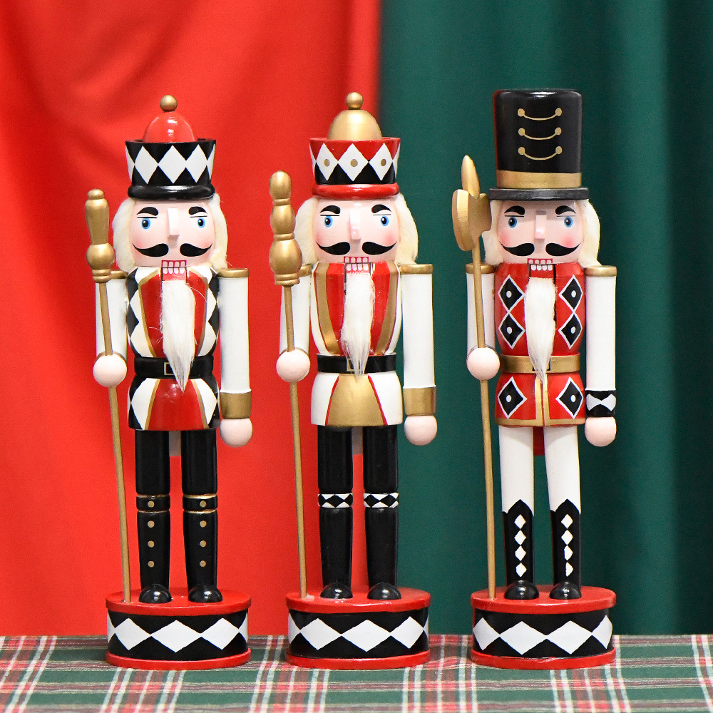 Cross-border Wood and Tin Soldier 30CM Black and white checkered Series White-headed King Axe Soldier Nutcracker Christmas Decoration Specification image