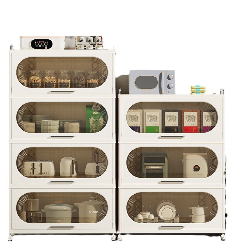 轻奢厨房锅具碗碟收纳柜可移动式折叠透明大容量家居用品收纳箱柜详情5