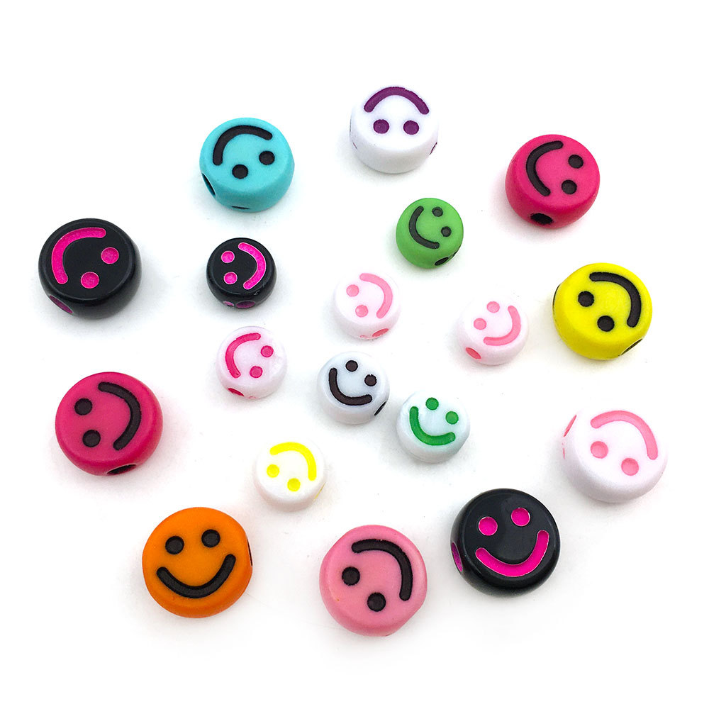 100 / Bag Colorful Acrylic Concave Smiley Face Beads Cartoon Expression Round Diy Bracelet Beaded Jewelry Accessories Specification drawing