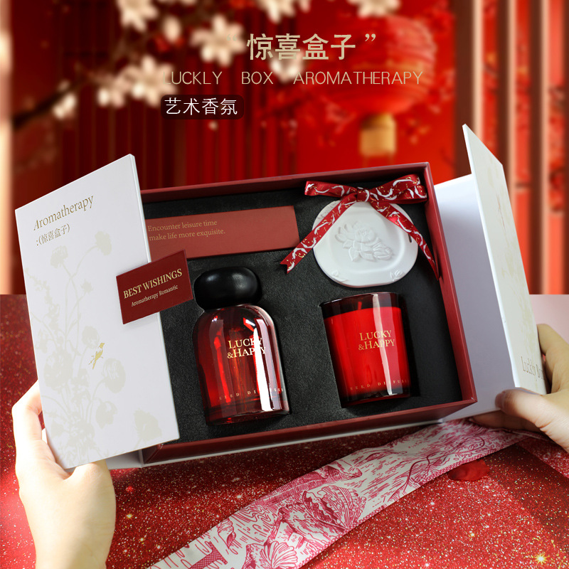 Cultural and creative aromatherapy candle gift box, high-end aromatherapy essential oil home fragrance pendant set, souvenir gift for others