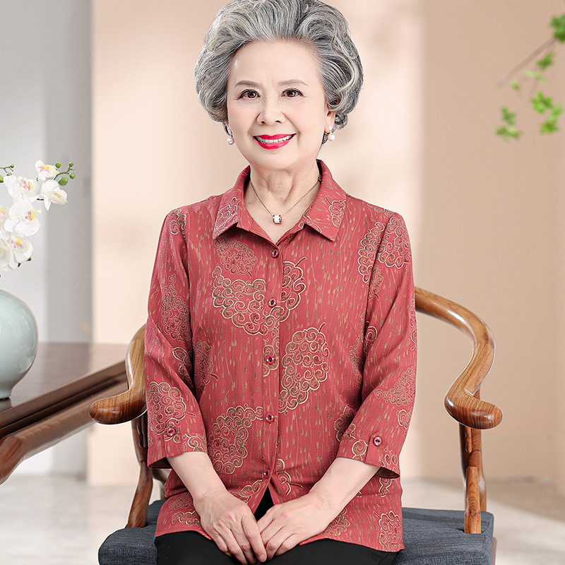 中老年人春装女60岁70奶奶装七分袖衬衫老太太夏装衬衫80老人衣服