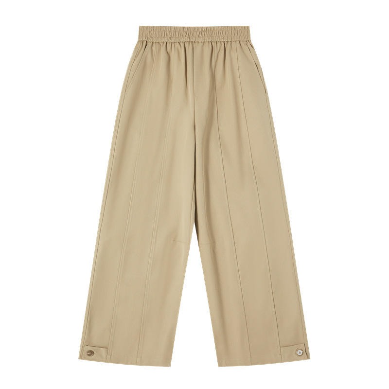 Early autumn vertical line design niche casual pants for women, soft and comfortable, mountain-style high-waisted, versatile wide-leg nine-inch pants for women Item Picture