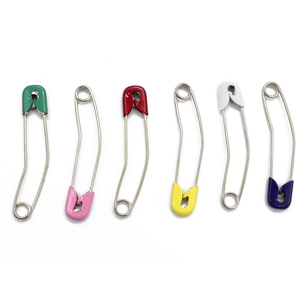 Wholesale bulk colored metal head special-shaped safety pins, banana-shaped buckle pins, double insurance baby wipes pins details Picture