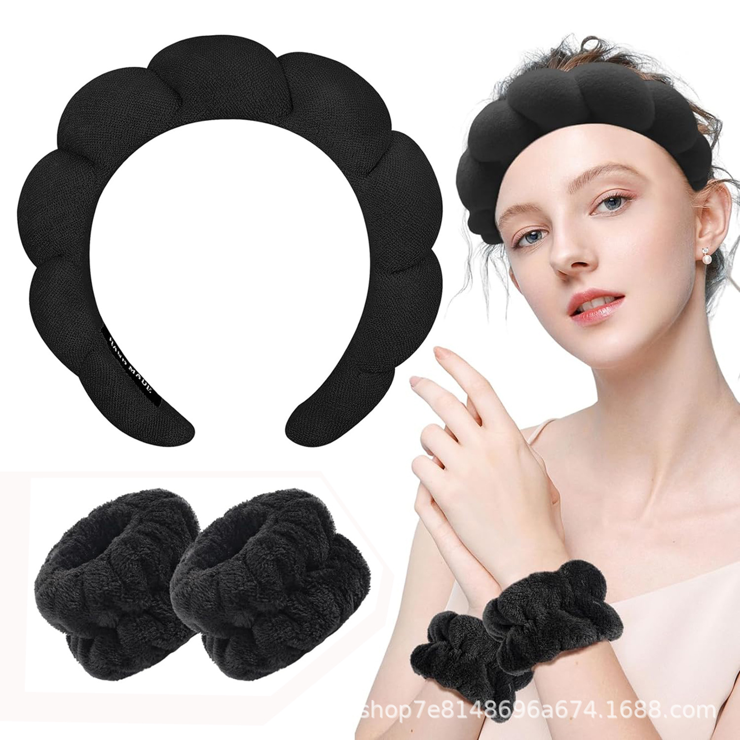 Wholesale of two-piece sets of facial cleansers, cloud sponges, hair bands and wrist headbands for high-head women in Europe and America, which are popular cross-border products Specification image