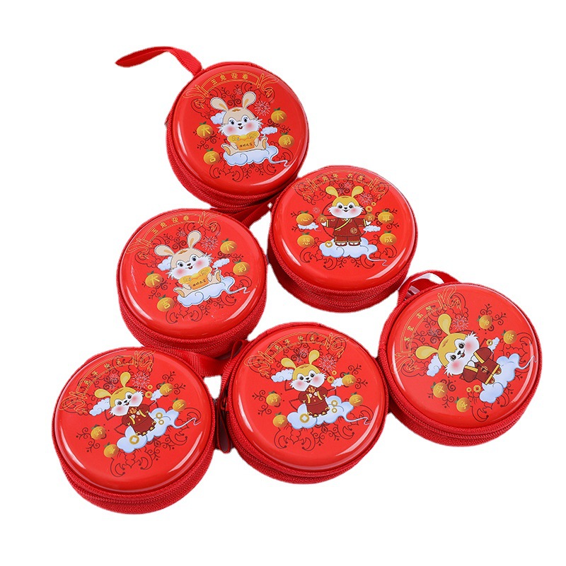 New Tinplate Coin Purse Mini Children's Round Zipper Bag Cartoon Coin Earphone Wire Key Storage Bag Item Picture