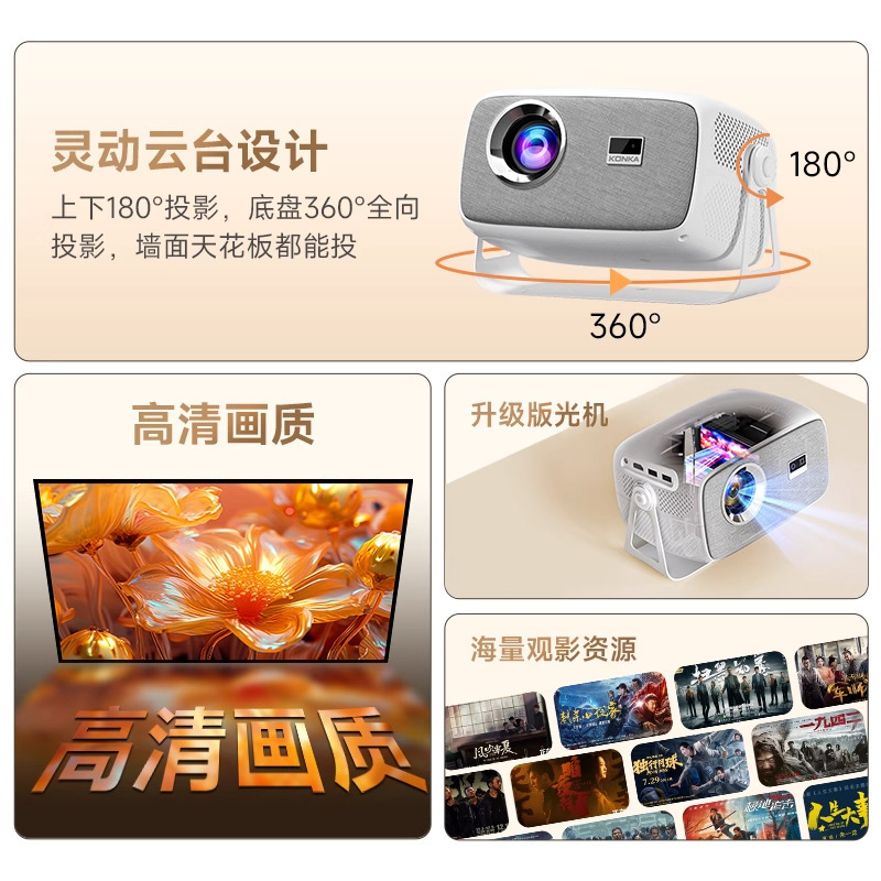 Konka pan-tilt projector, bedroom home theater, 5G dual-band office projector, smart voice projection for home use Application Scenario