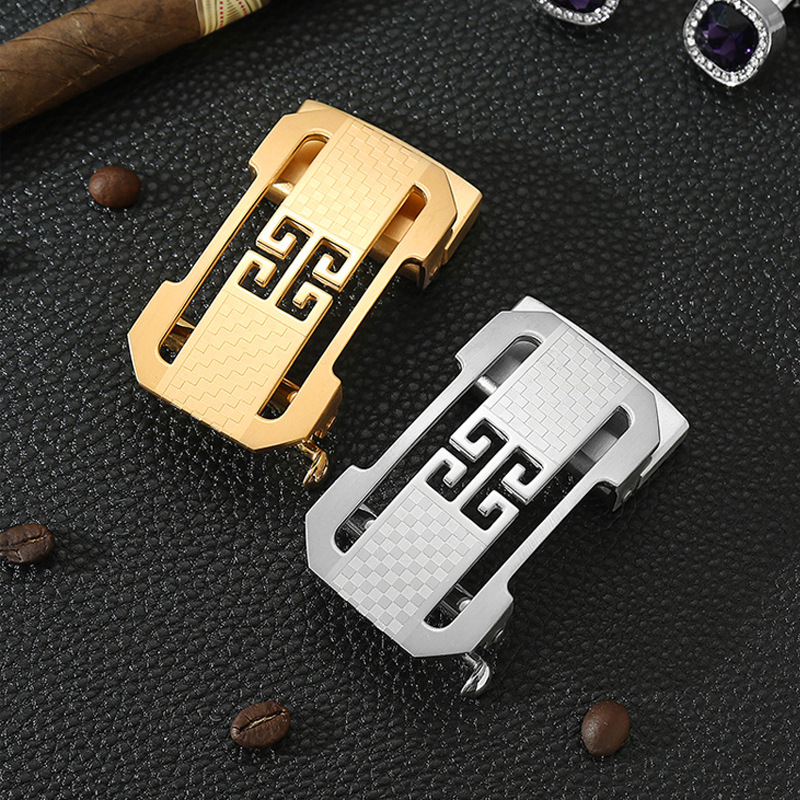 Stainless steel toothless buckle 304 automatic buckle men's leather head belt, no holes, no slots, 3.5, 3.8 waist accessories details Picture