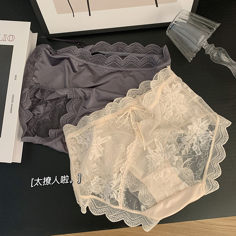 贵妃高端绸缎内裤女士中腰包臀美臀蕾丝性感蚕丝裆大码新品三角裤
