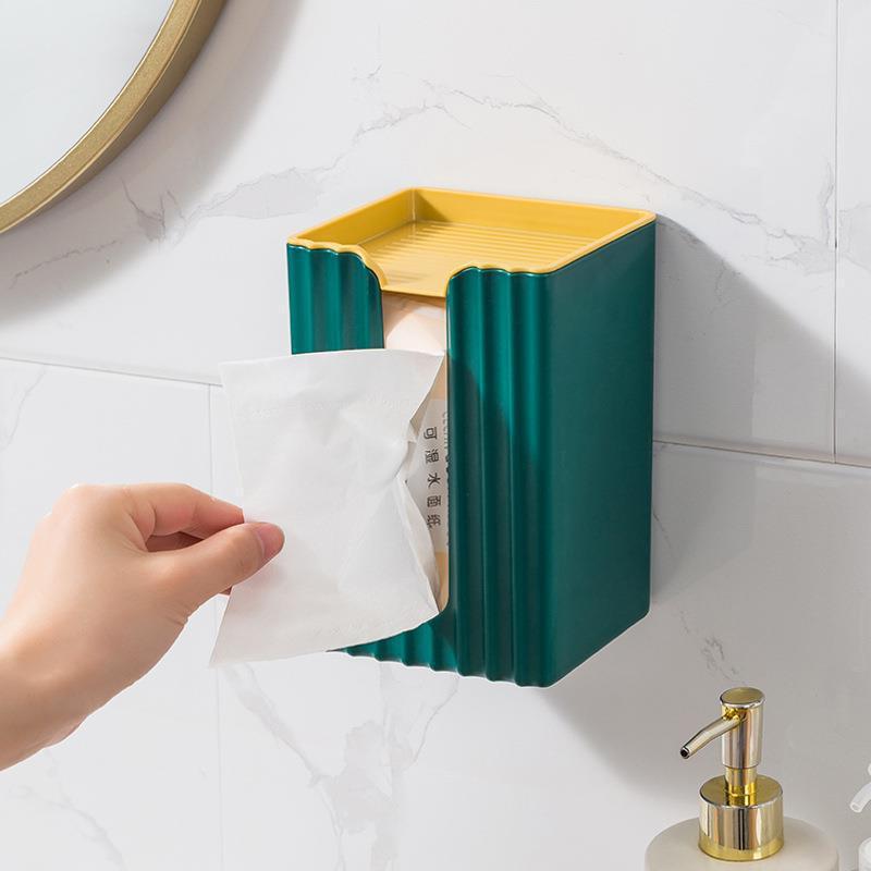 创意纸巾盒纯色壁挂式抽纸盒免打孔家用立式防尘厕纸盒无钉厕纸架