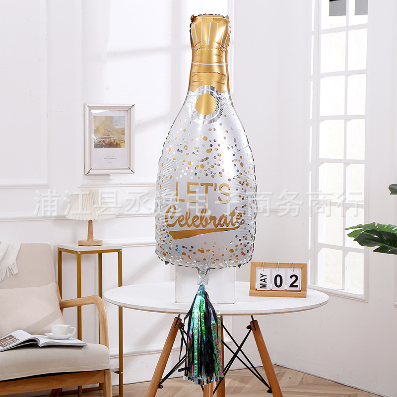 Cross-border champagne bottle aluminum film balloons, birthday declaration, wedding aluminum foil balloons, New Year party decoration and arrangement balloons Specification image
