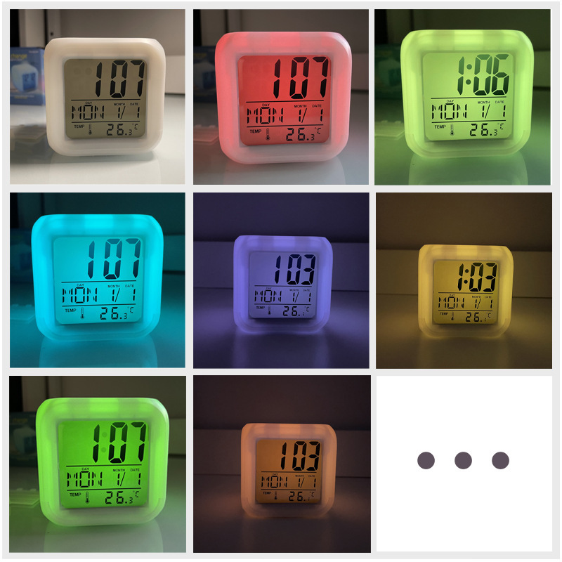 Silent luminous LED seven-color color-changing electronic alarm clock