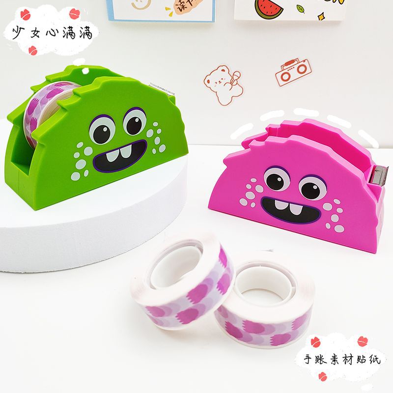 Cross-border direct supply cartoon little monster tape seat wholesale student hand ledger tool tape cutter send adhesive paper set details Picture